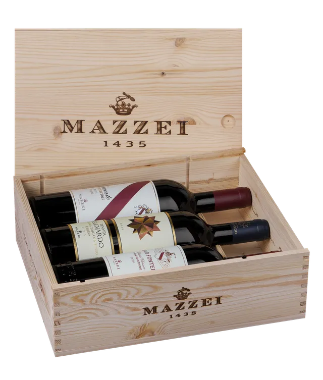 Marchesi Mazzei cassetta legno 3 bottiglie vino
