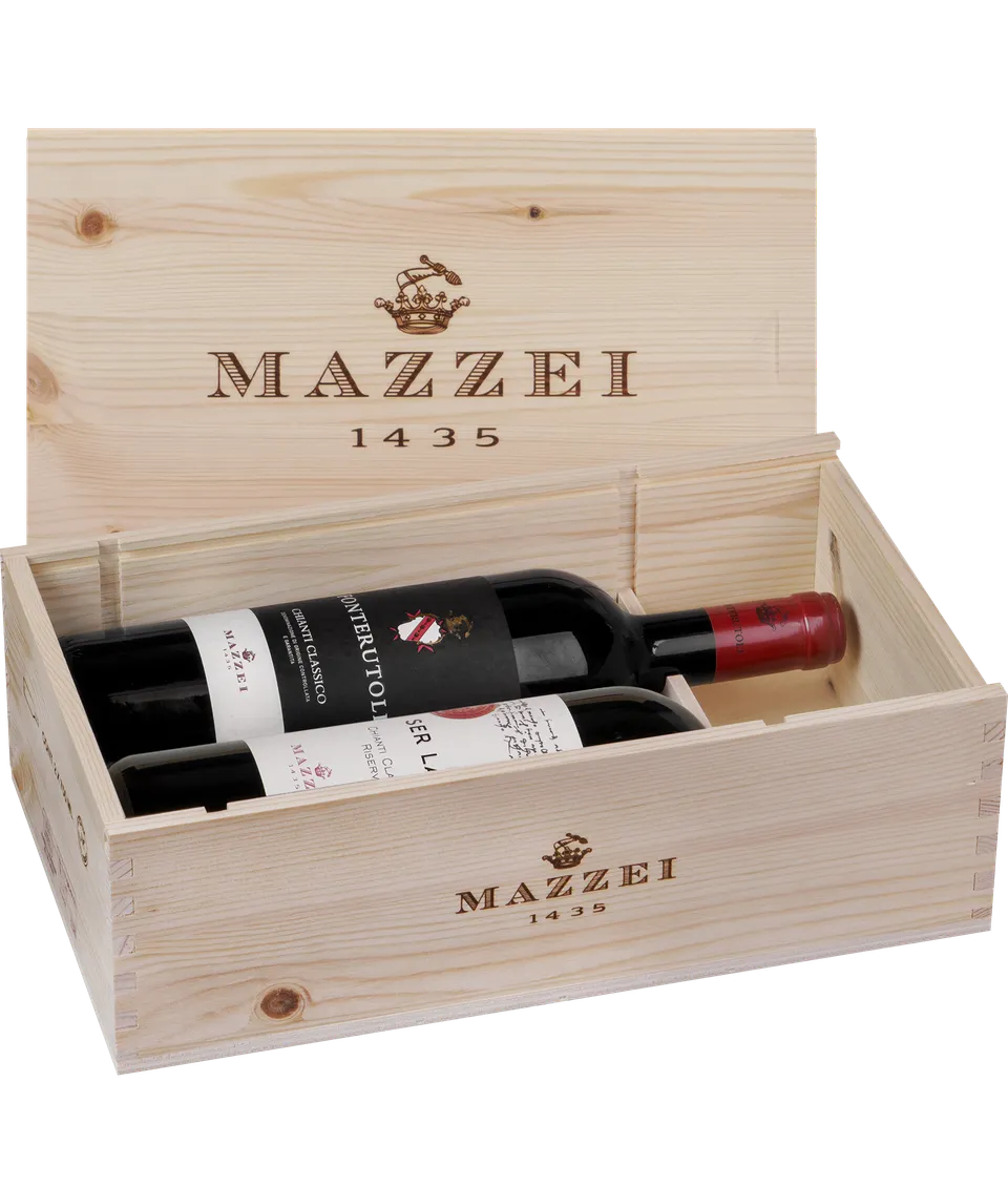 Marchesi Mazzei cassetta legno 2 bottiglie regalo